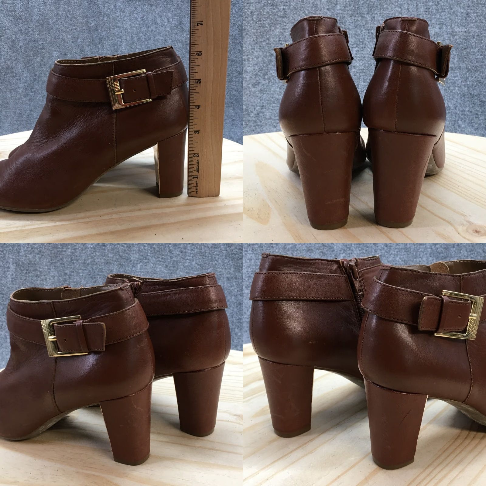 Vintage Aerosoles Boots Womens 9.5 M Third Ave Ankle Booties Heels Brown Leather Zip - Bootie, Shoes, Women's, Brown, Leather, Zip, 9.5M Size US 10 / IT 40 - 8 Thumbnail