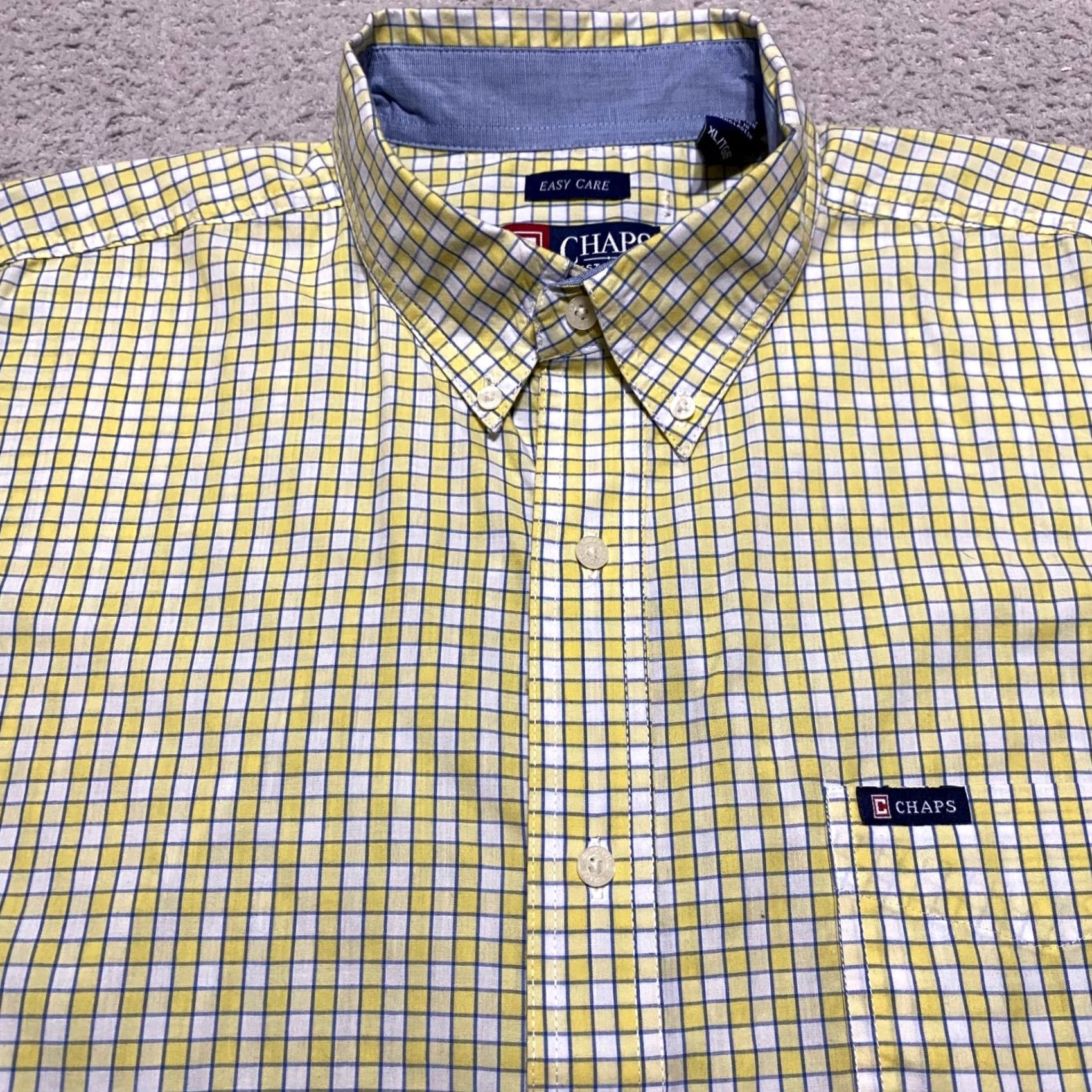 Chaps Chaps Ralph Lauren Mens XL Shirt Short Sleeve Plaid Button-Down Easy Care Yellow/Blue Size US XL / EU 56 / 4 - 6 Thumbnail