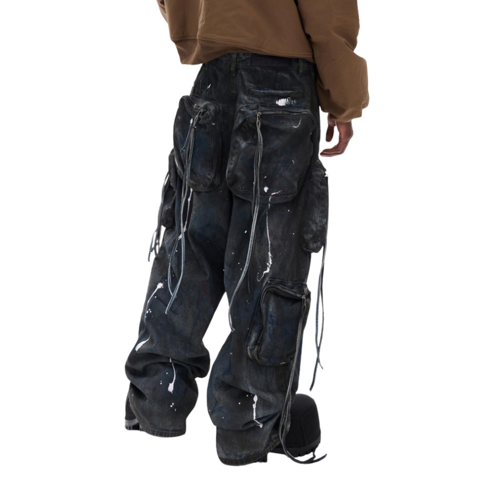 Other Paint-Splatter Multi-Pocket Wide-Leg Cargo Denim Jeans Size US 32 / EU 48 - 4 Thumbnail