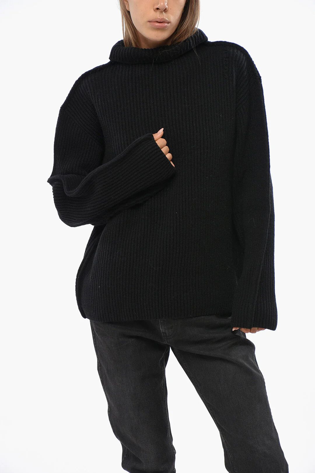 Marni og1mm0326 Virgin Wool Ribbed Turtleneck Sweater in Black Size M / US 6-8 / IT 42-44 - 1 Thumbnail