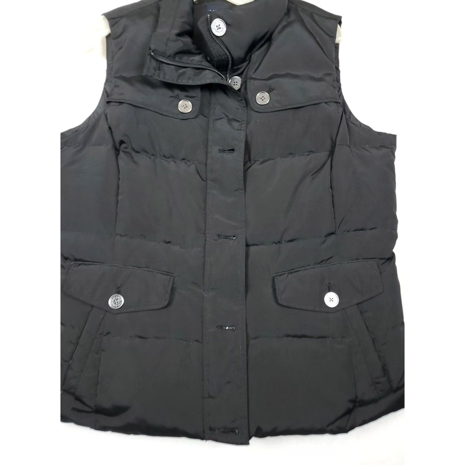 Lands' End VINTAGE Lands End Black Down Puffer Vest Quilted Button Flap Pockets Full Zip Mid-Length Size M Womens Size M / US 6-8 / IT 42-44 - 4 Thumbnail