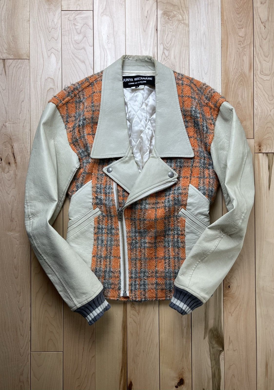 image of Comme Des Garcons x Junya Watanabe Hybrid Mohair/leather Biker Jacket in Orange, Men's (Size Small)
