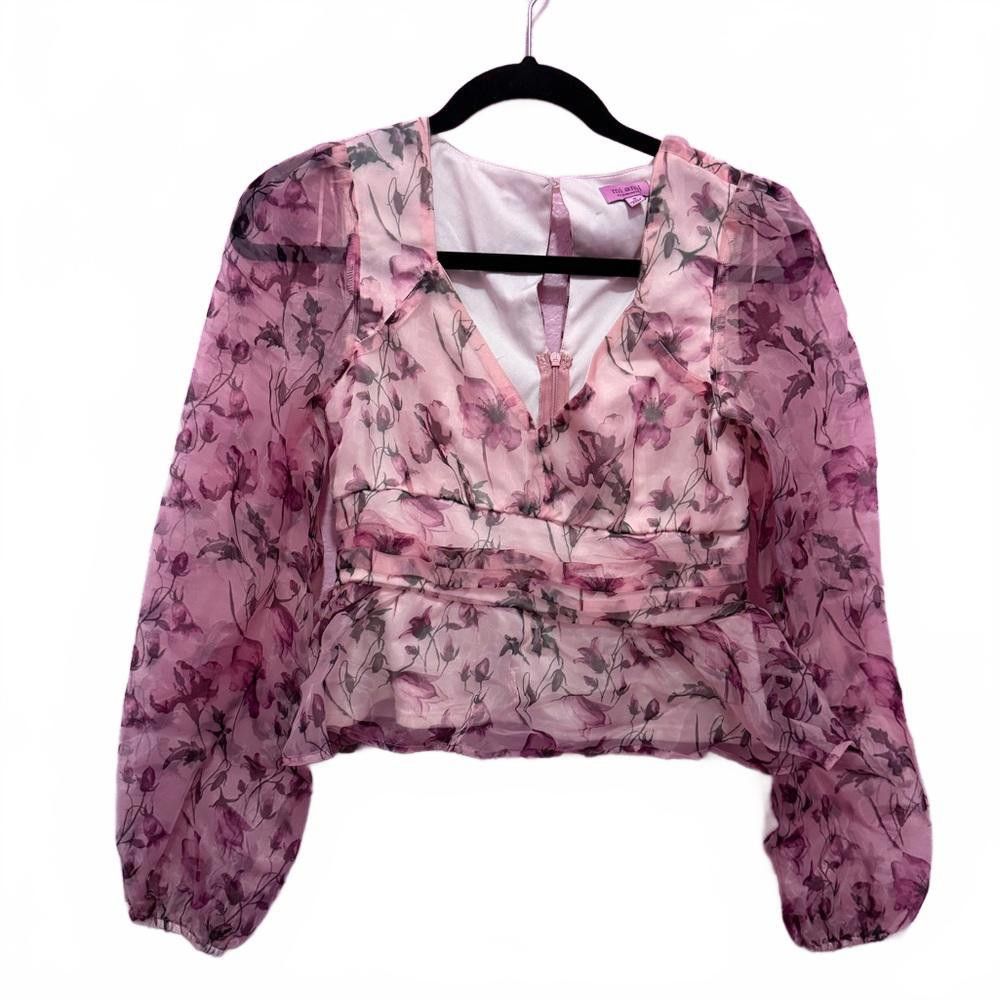 Designer Chic Floral Sheer Blouse - Elegant Pink Design Size S / US 4 / IT 40 - 1 Thumbnail