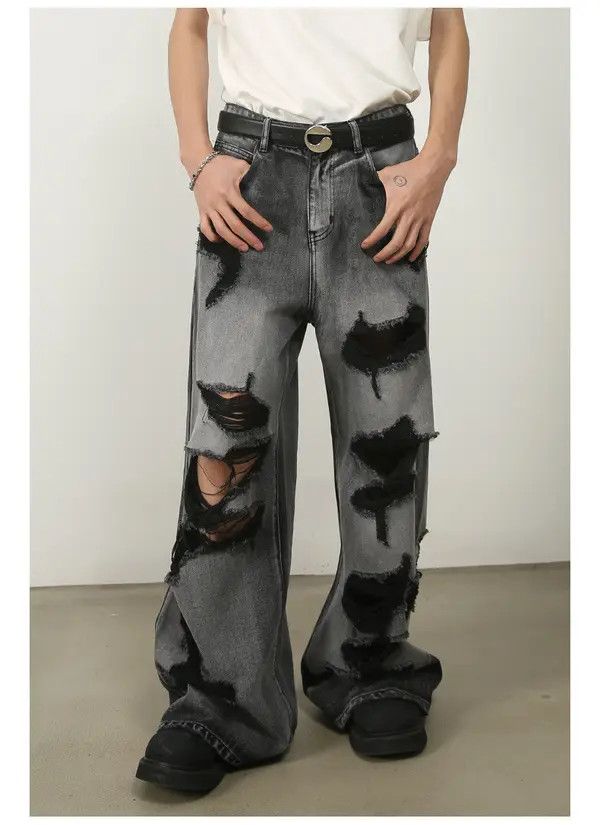 Japanese Brand Washed distressed straight loose wide-leg ripped jeans Size US 32 / EU 48 - 2 Thumbnail