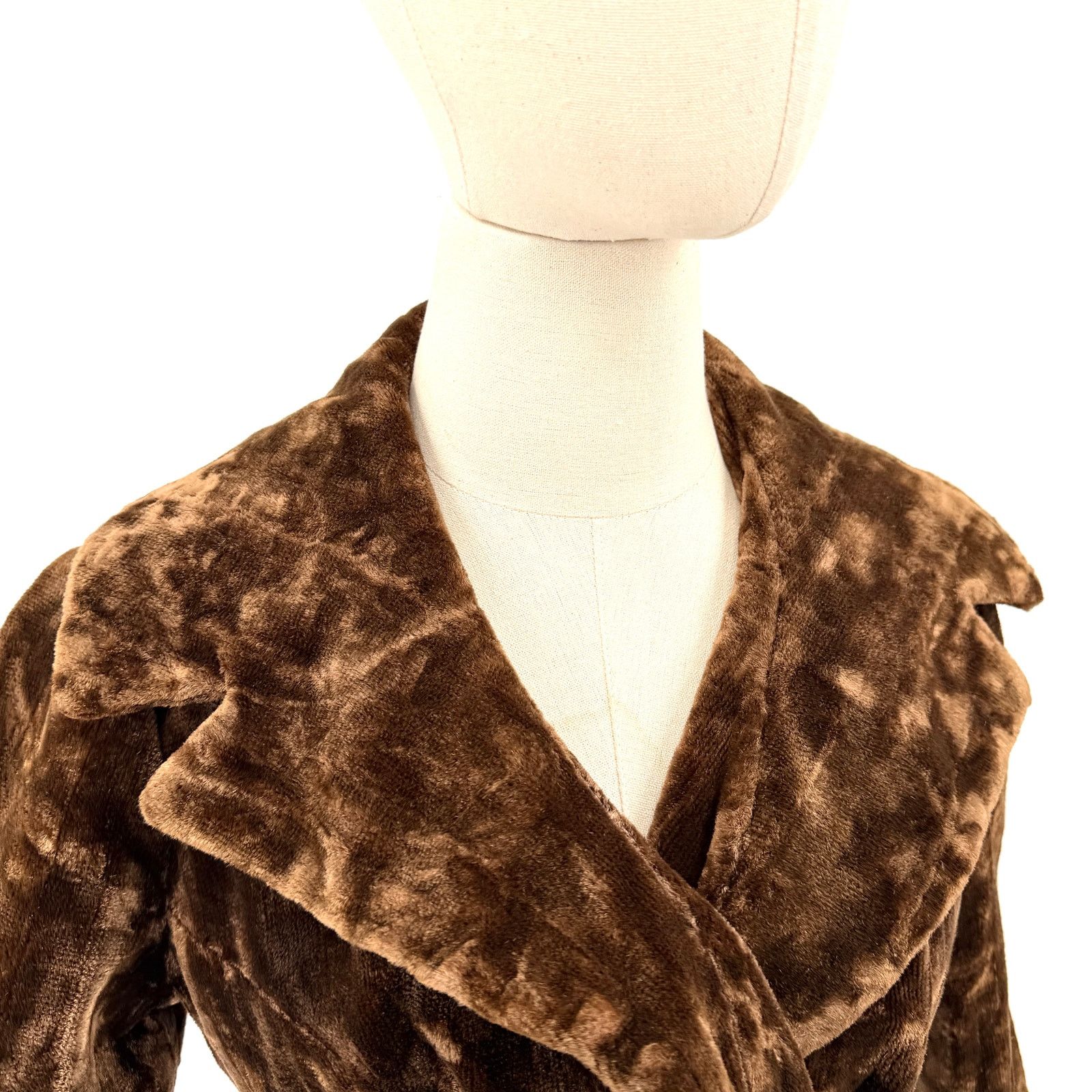 Vintage Vintage 50s Chocolate Brown Copper Faux Fur Belted Wrap Coat Size M / US 6-8 / IT 42-44 - 2 Thumbnail