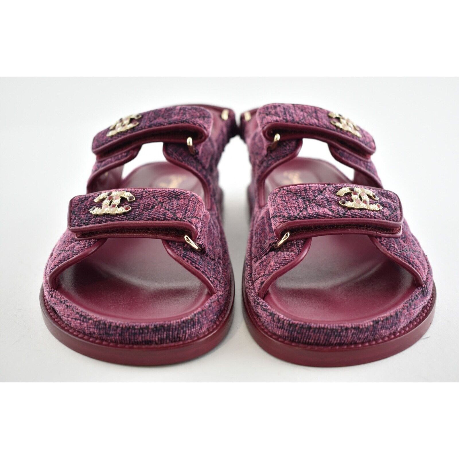 Chanel Chanel 21A Pink Velvet Denim CC Logo Mule Slide Strap Flat Size US 7.5 / IT 37.5 - 6 Thumbnail