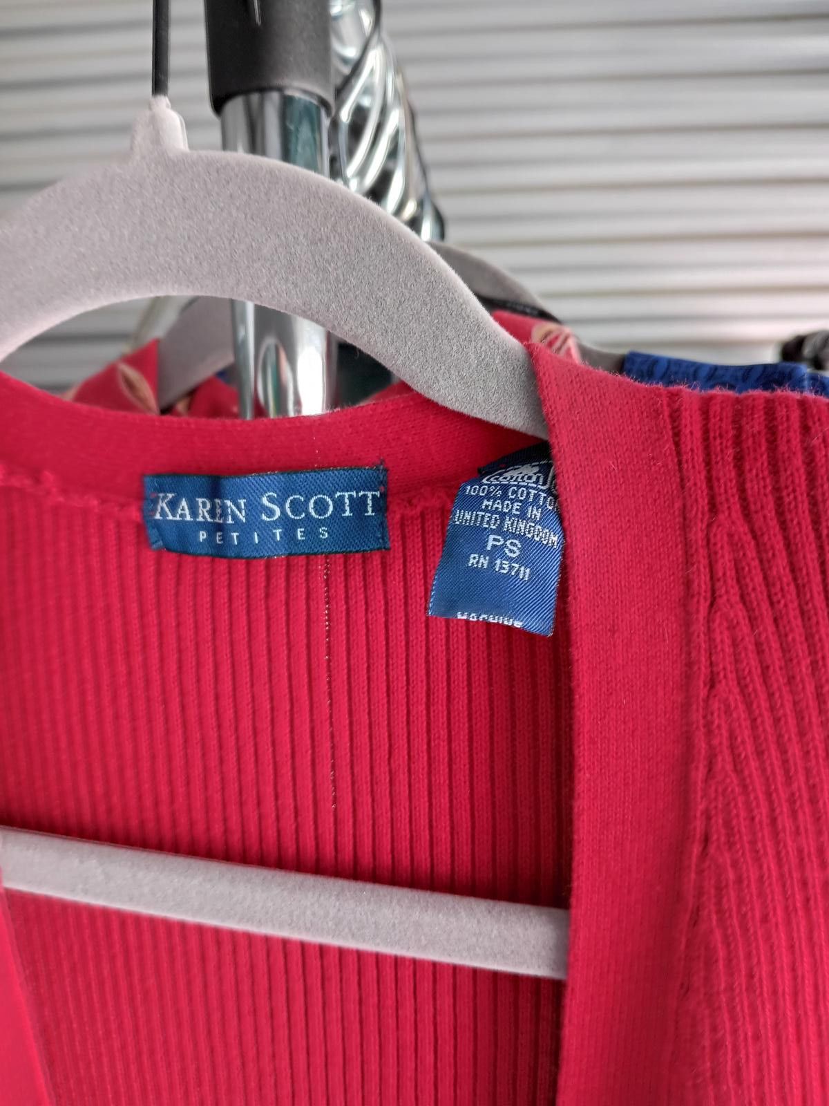 Designer Karen Scott Petites Red Ribbed Cardigan Size S / US 4 / IT 40 - 3 Thumbnail