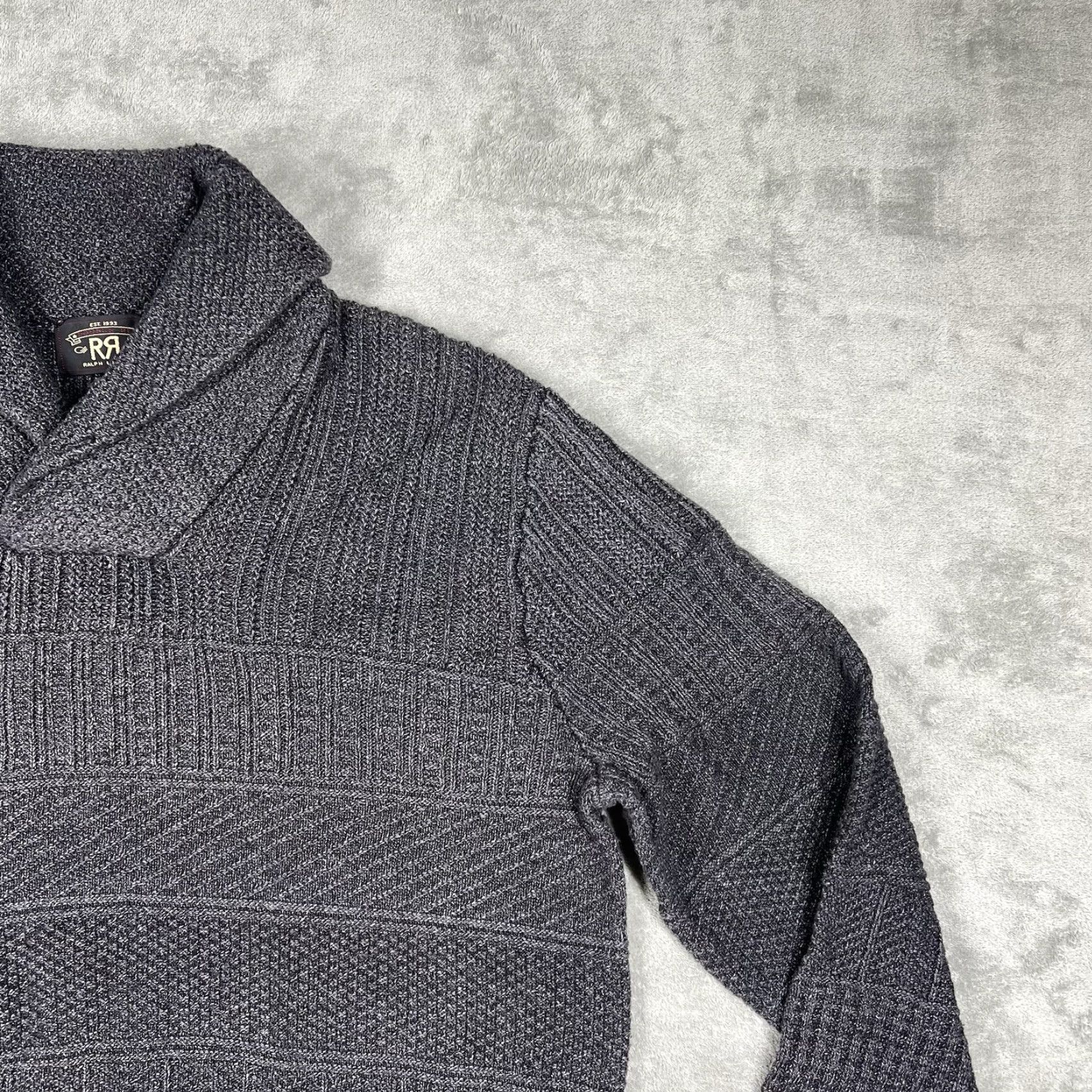 Vintage VINTAGE RRL Heavyweight Indigo-Charcoal Shawl Pullover Knit Sweater XL Cotton Size US XL / EU 56 / 4 - 6 Thumbnail