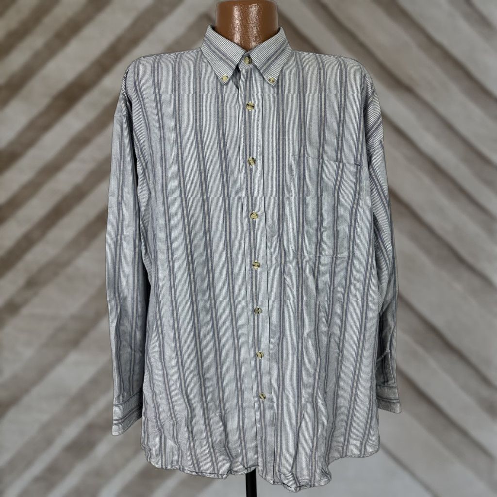 Vintage VINTAGE Reed St. James Oxford Shirt Men XLT TALL Navy Striped Wrinkle-Resistant Button Down Size US XL / EU 56 / 4 - 1 Thumbnail