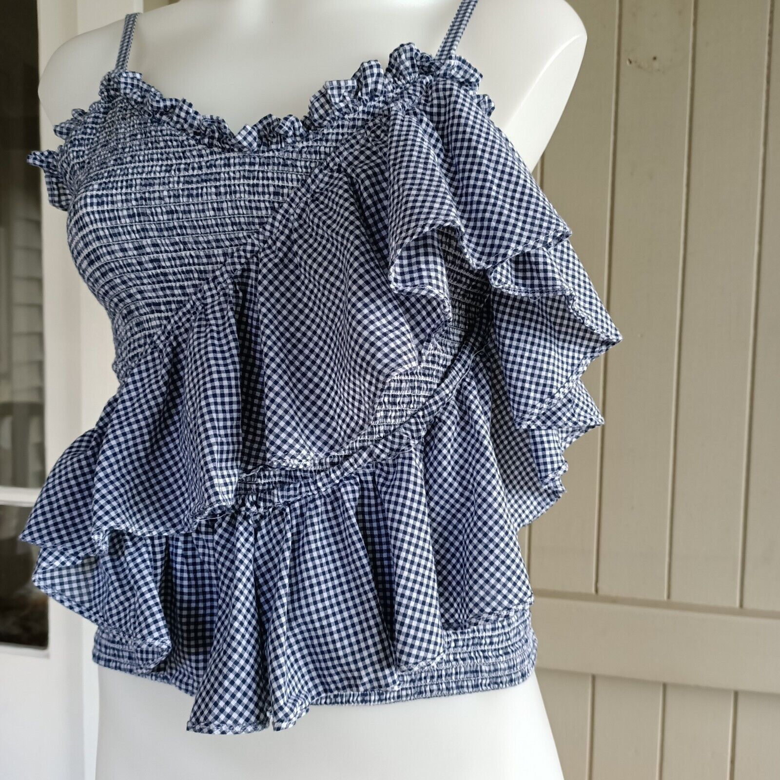 Designer Piper Cami Top Gingham Check Ruffle Cotton Tiered Shirred Size XS / US 0-2 / IT 36-38 - 5 Thumbnail
