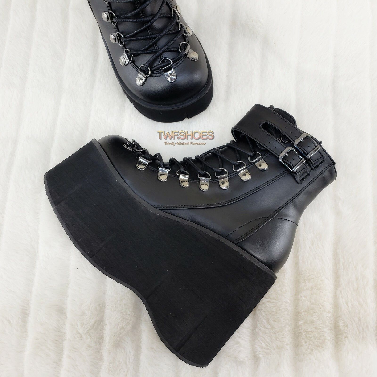 Demonia Cult DEMONIA Kera 21 Black Ankle Boot 4.5" Platform Cuff Straps G Size US 11 / IT 41 - 4 Thumbnail