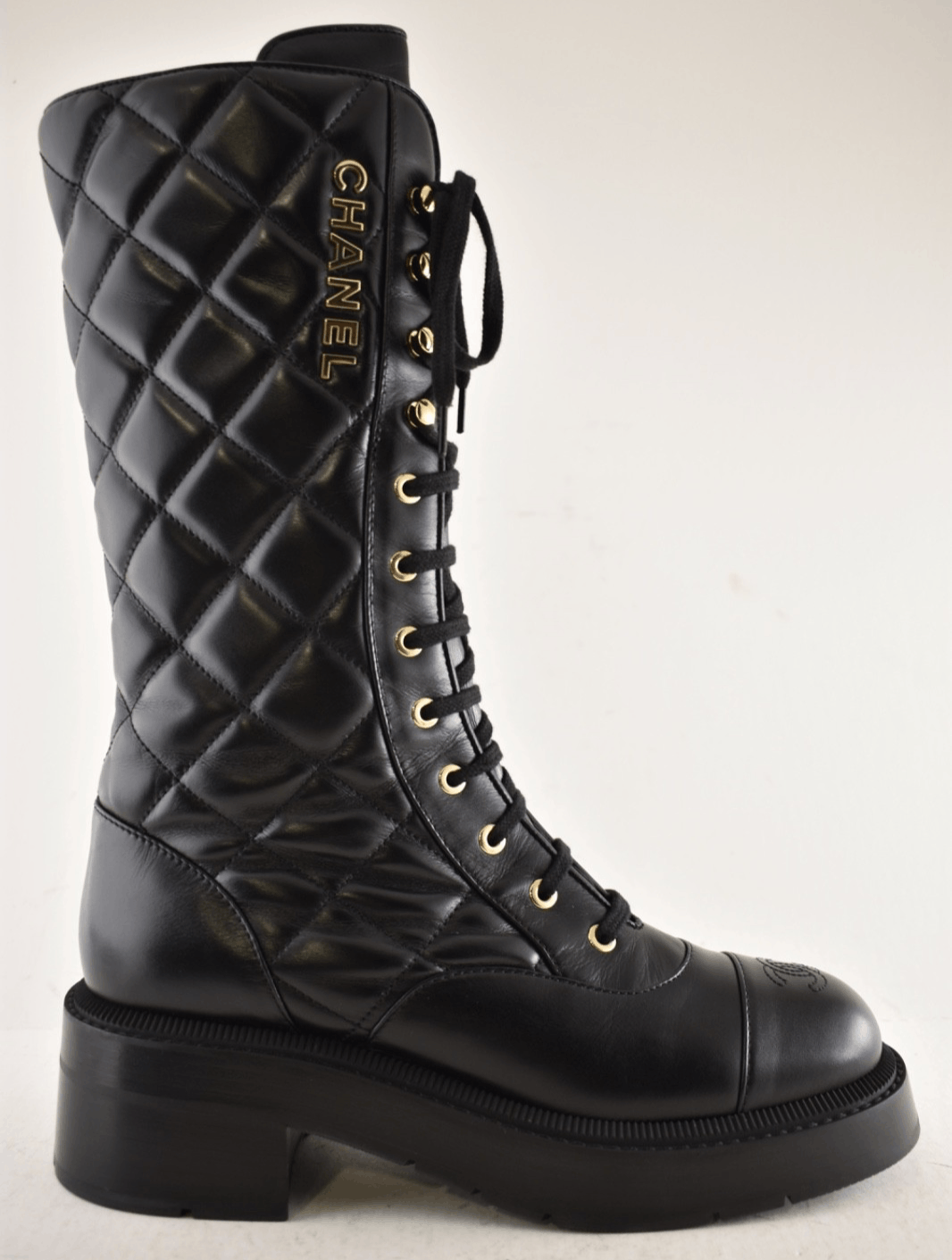 Chanel 24K Quilted Leather CC Combat Lace Military Tall Boot 38.5 Size US 8.5 / IT 38.5 - 2 Thumbnail