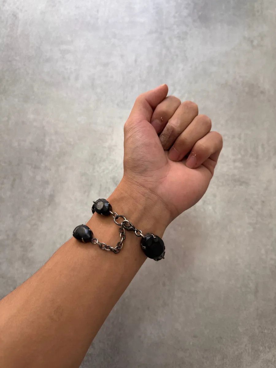 Jean Paul Gaultier 2000s Jpg Black Leather Gemstone Metal Bracelet Size ONE SIZE - 3 Thumbnail