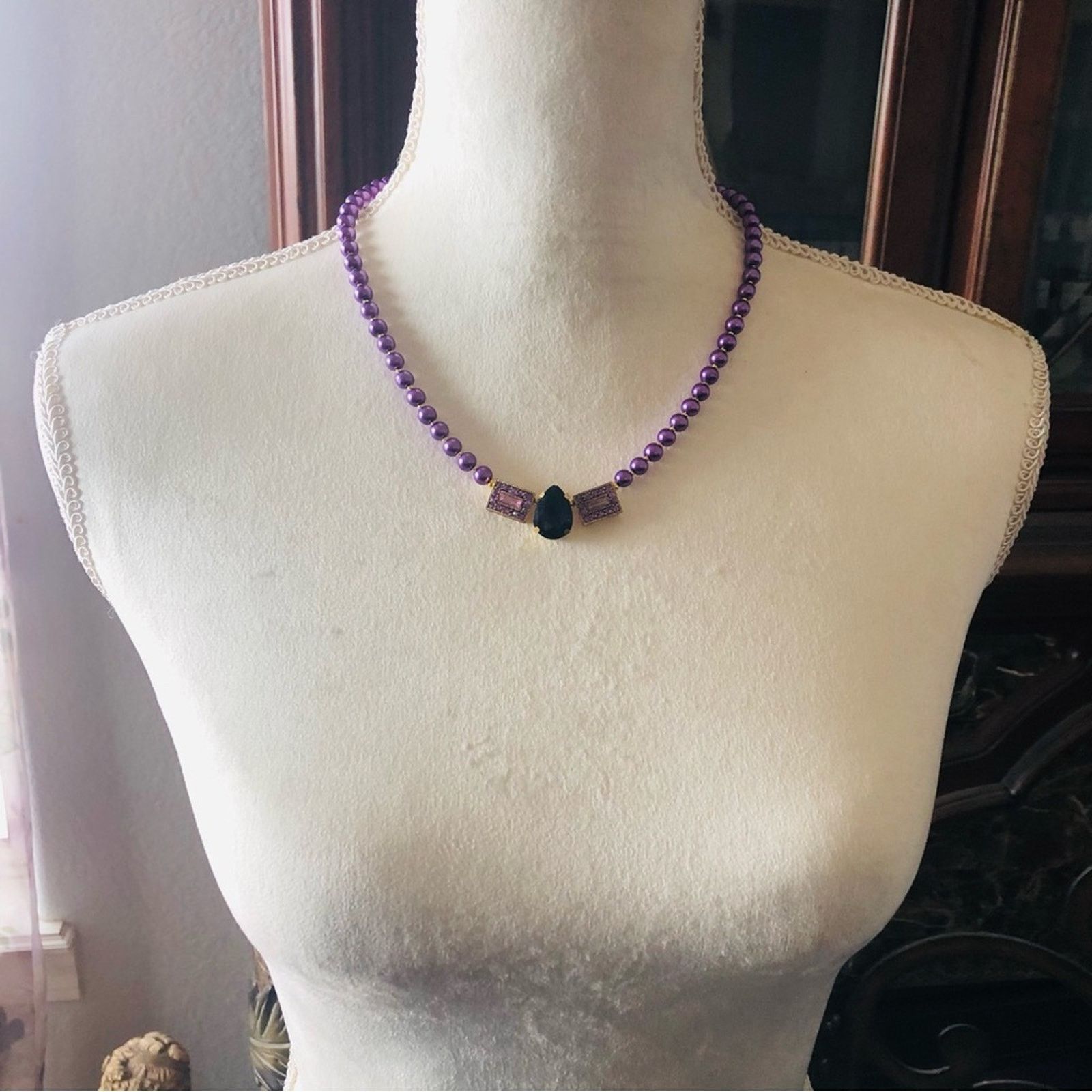 Handmade Handcrafted repurpose purple passion pendant Pearl necklace Size ONE SIZE - 5 Thumbnail