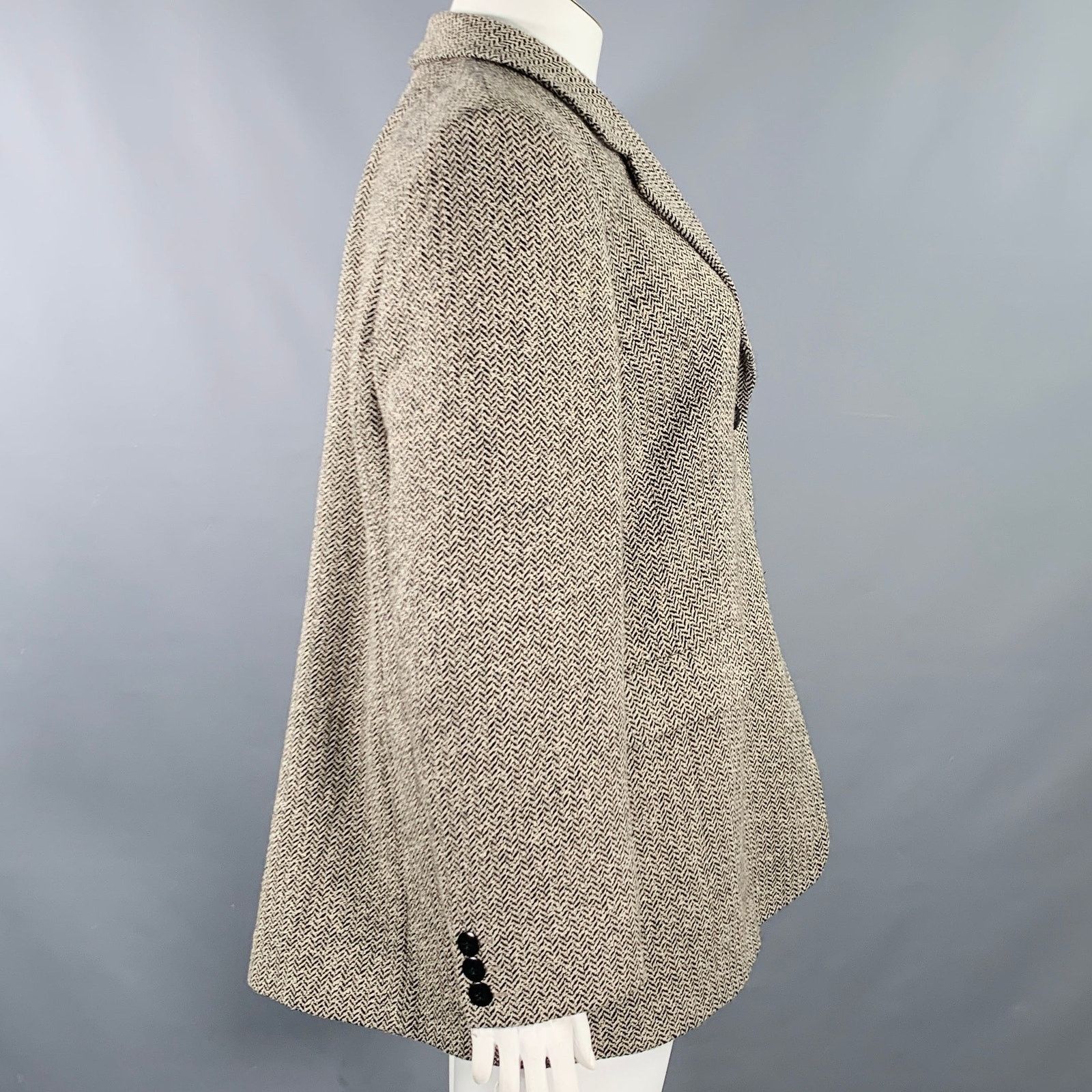 Other L Black Beige Wool Blend Herringbone Jacket Blazer Size L / US 10 / IT 46 - 3 Thumbnail