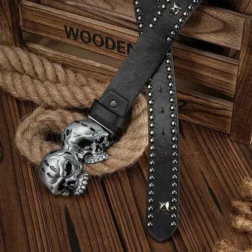 Leather Belts Vintage Twin Skull Head Belt Size ONE SIZE - 2 Thumbnail
