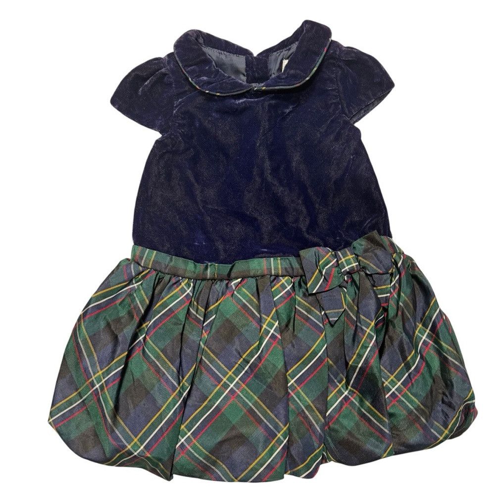 Other Janie and Jack Navy Plaid Velvet Plaid Silk Blend Dress Siz Size XXS / US 00 / IT 34 - 2 Thumbnail