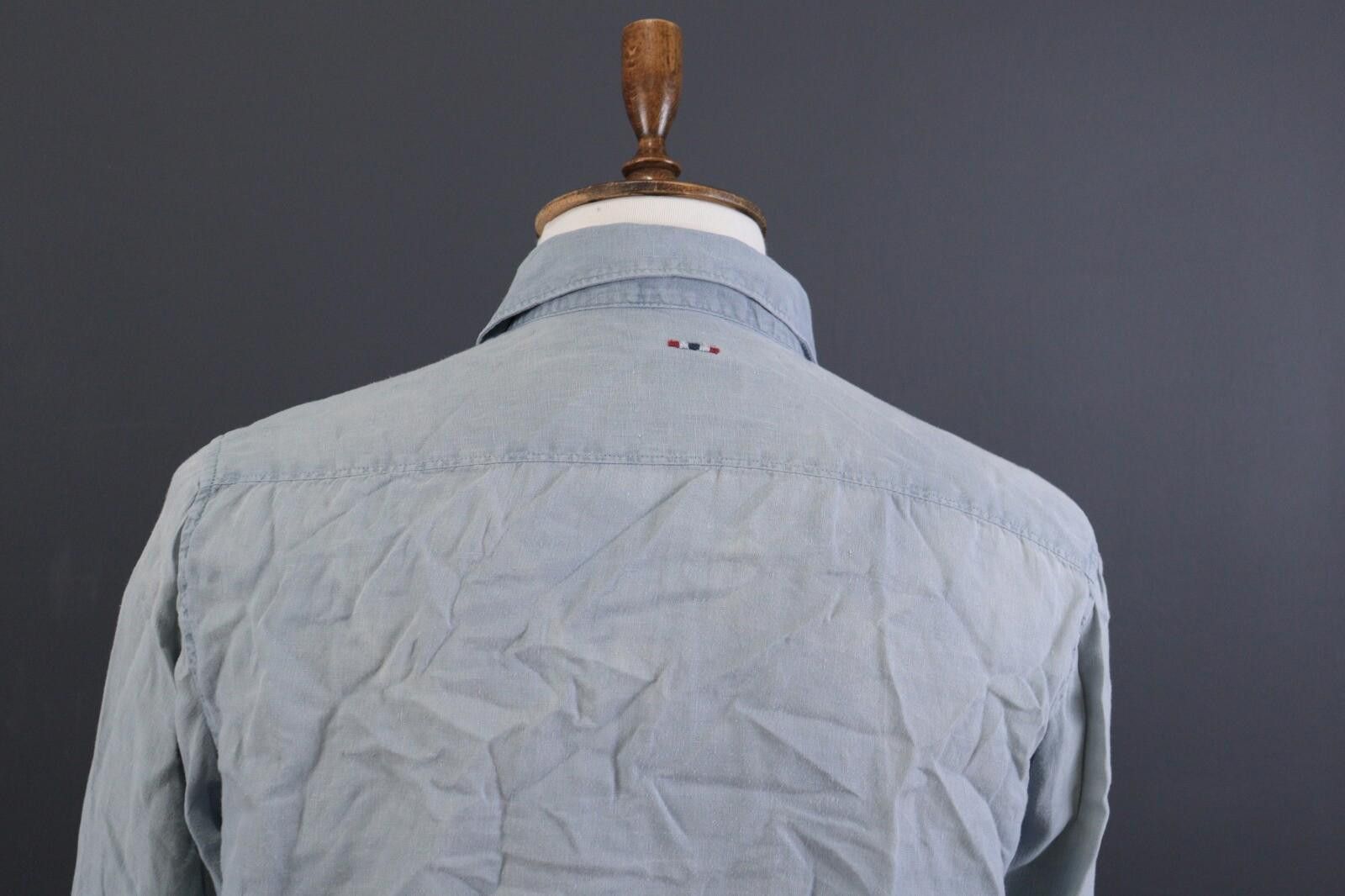 Napapijri Napapijri Slim Linen Blue Button Down Shirt Size XL Size US XL / EU 56 / 4 - 7 Thumbnail