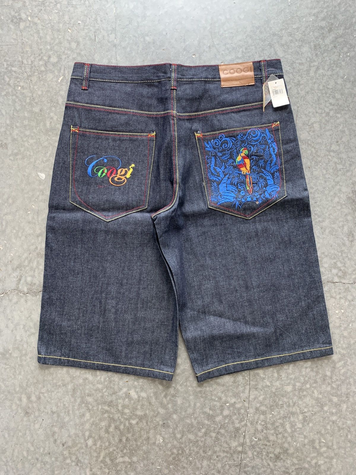 Coogi Blue Jeans Embroidered Native CHIEF Indian Head Dress Denim Shorts on sale size 38