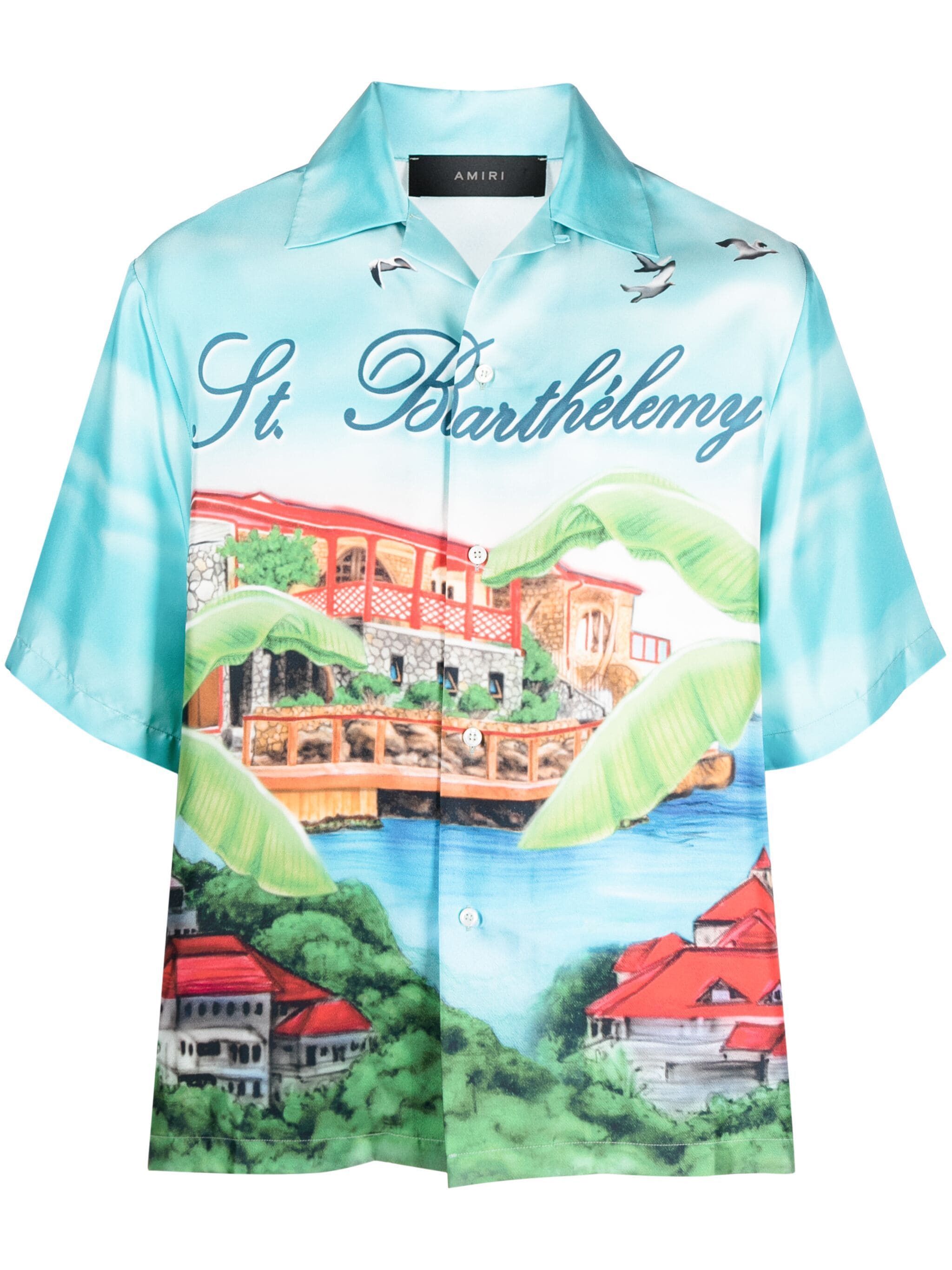 image of Amiri Special Drop St.barthelemy Eden Rock Silk Shirt in Blue, Men's (Size XL)