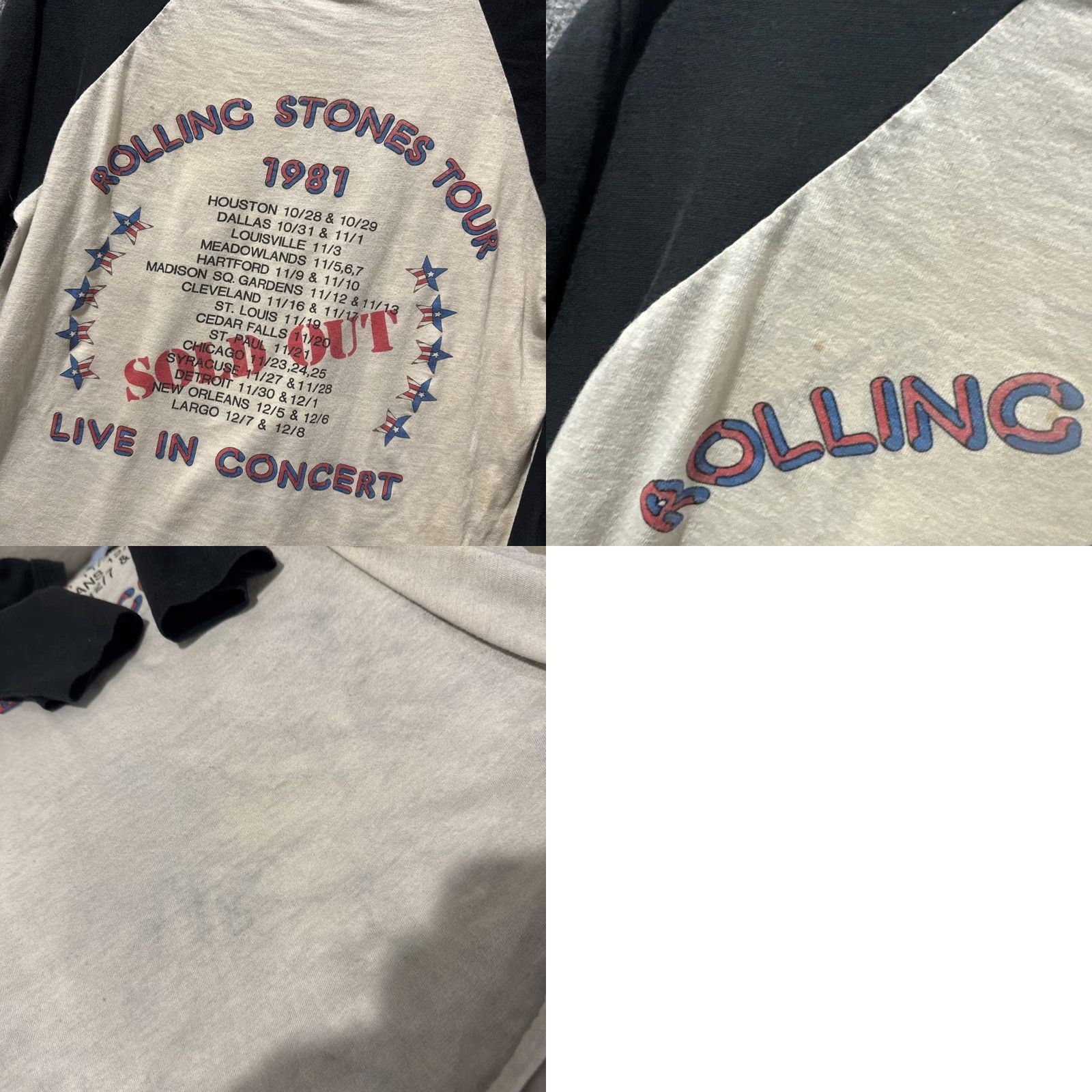 Vintage VINTAGE Rolling Stones 1981 Sold Out Tour Raglan STAINED T-Shirt Men’s L White 80s Mens Shirt Size US L / EU 52-54 / 3 - 9 Thumbnail