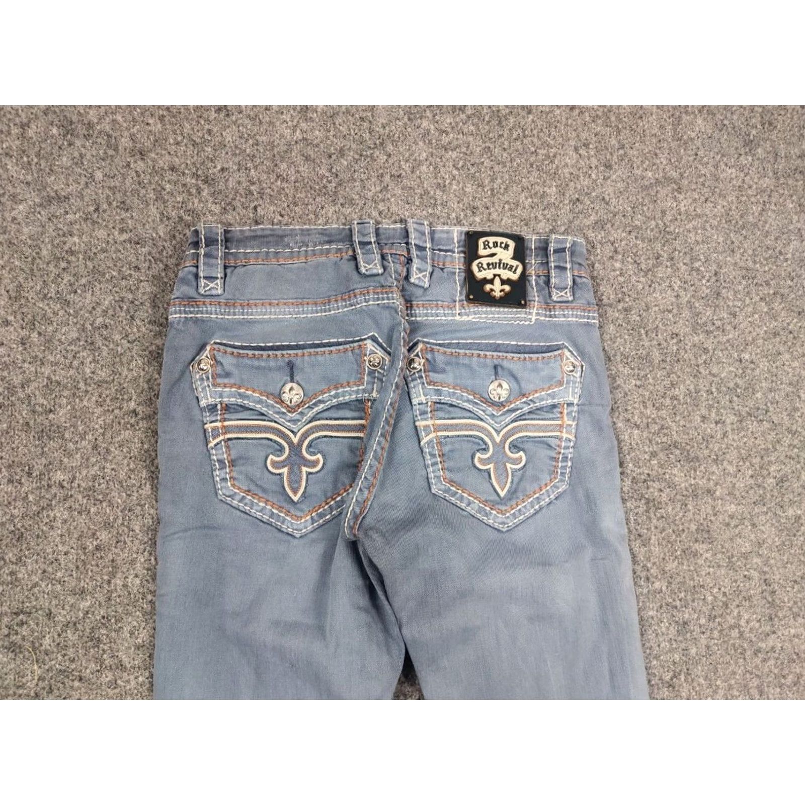 Vintage VINTAGE Rock Revival Jeans Rock Embroidered Logo Denim Y2K Men 31 Blue Cotton 5-Pocket Distressed Regular Straight Vintage Mens Jeans Size US 31 - 7 Thumbnail