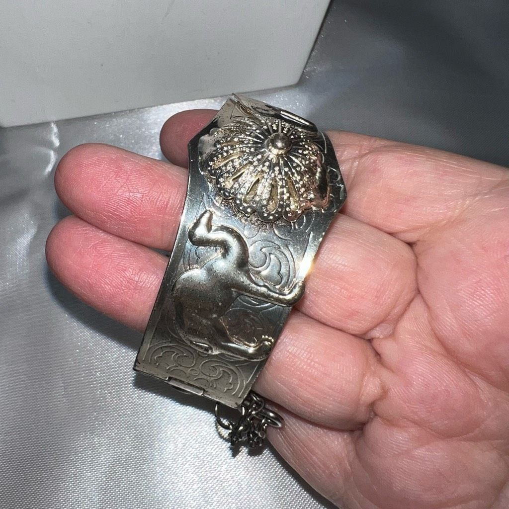 Vintage Silver Plated Vintage Hamsa and Camel Ethnic Cuff Bracelet Size ONE SIZE - 1 Thumbnail