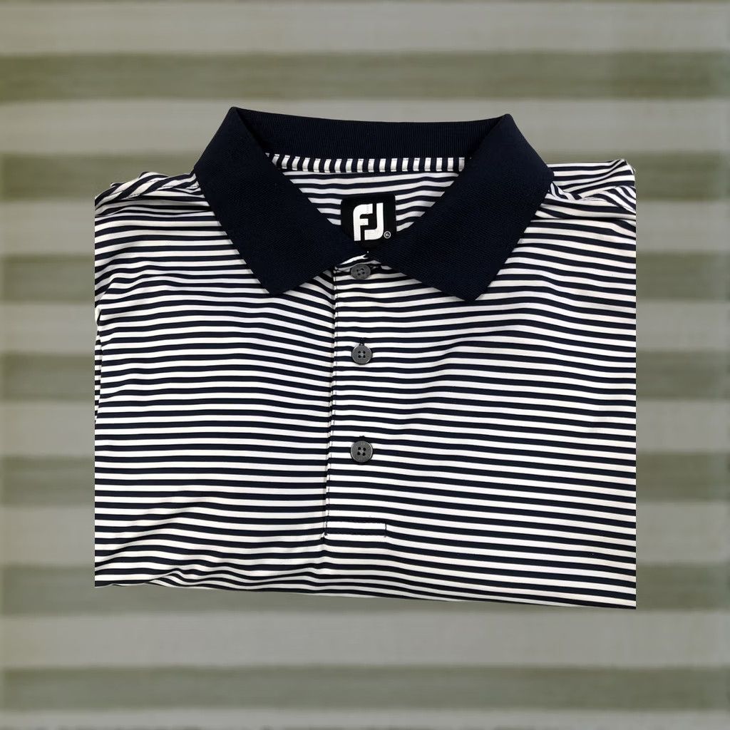 Footjoy FOOTJOY Shirt Mens XL GOLF Polo POLYESTER SPANDEX Blue White Striped Size US XL / EU 56 / 4 - 1 Thumbnail