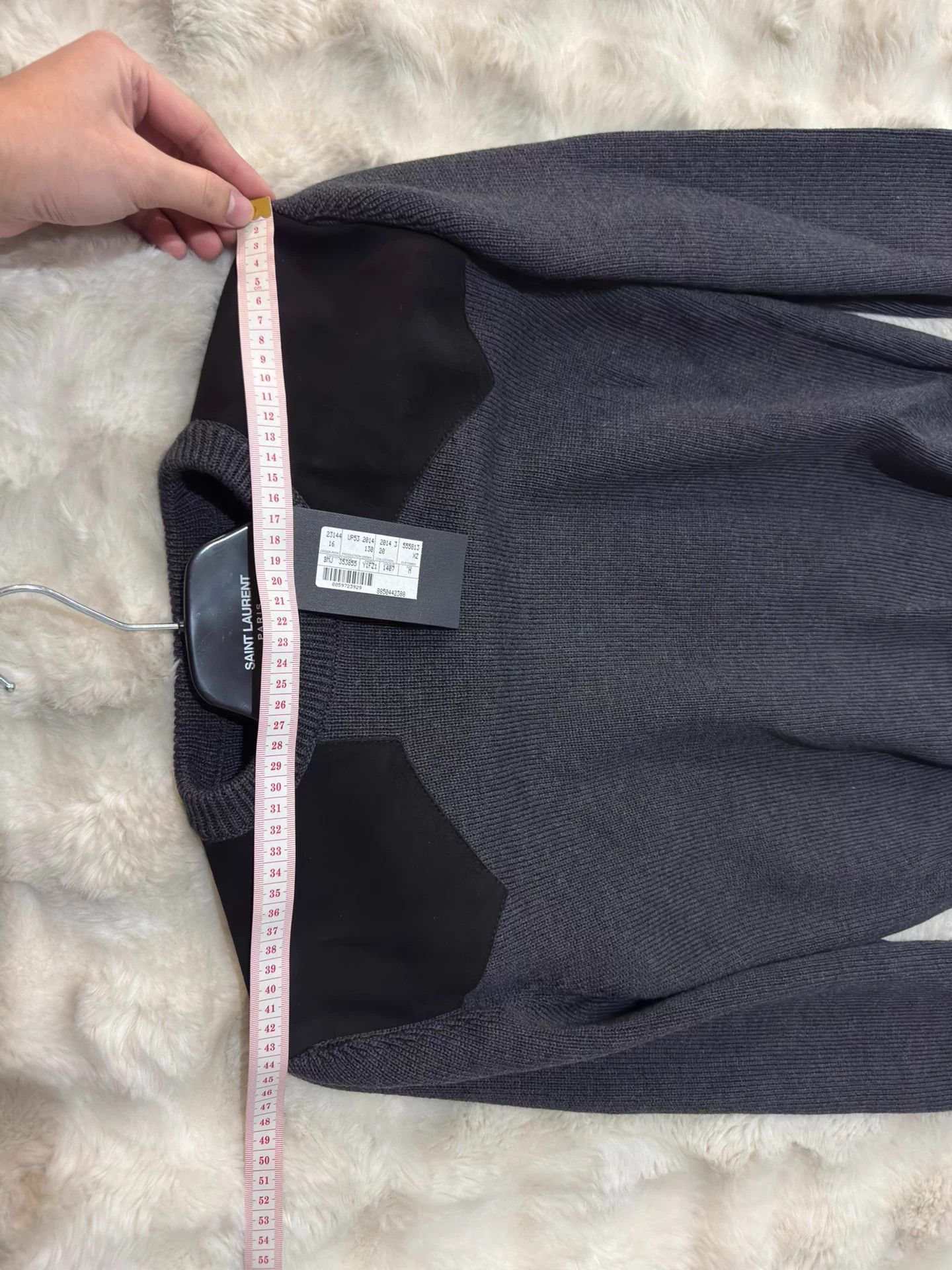 Saint Laurent Paris Saint Laurent Hedi men's gray sheepskin paneled knit M NWT Size US M / EU 48-50 / 2 - 5 Thumbnail