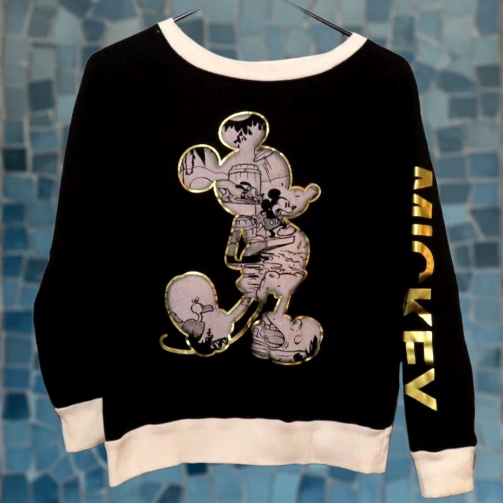 Disney Disney Sweatshirt Women Small Black Mickey Mouse Pullover Crew Neck Cotton Blend Logo Sweatshirt All Seasons Casual Activewear Size S / US 4 / IT 40 - 1 Thumbnail