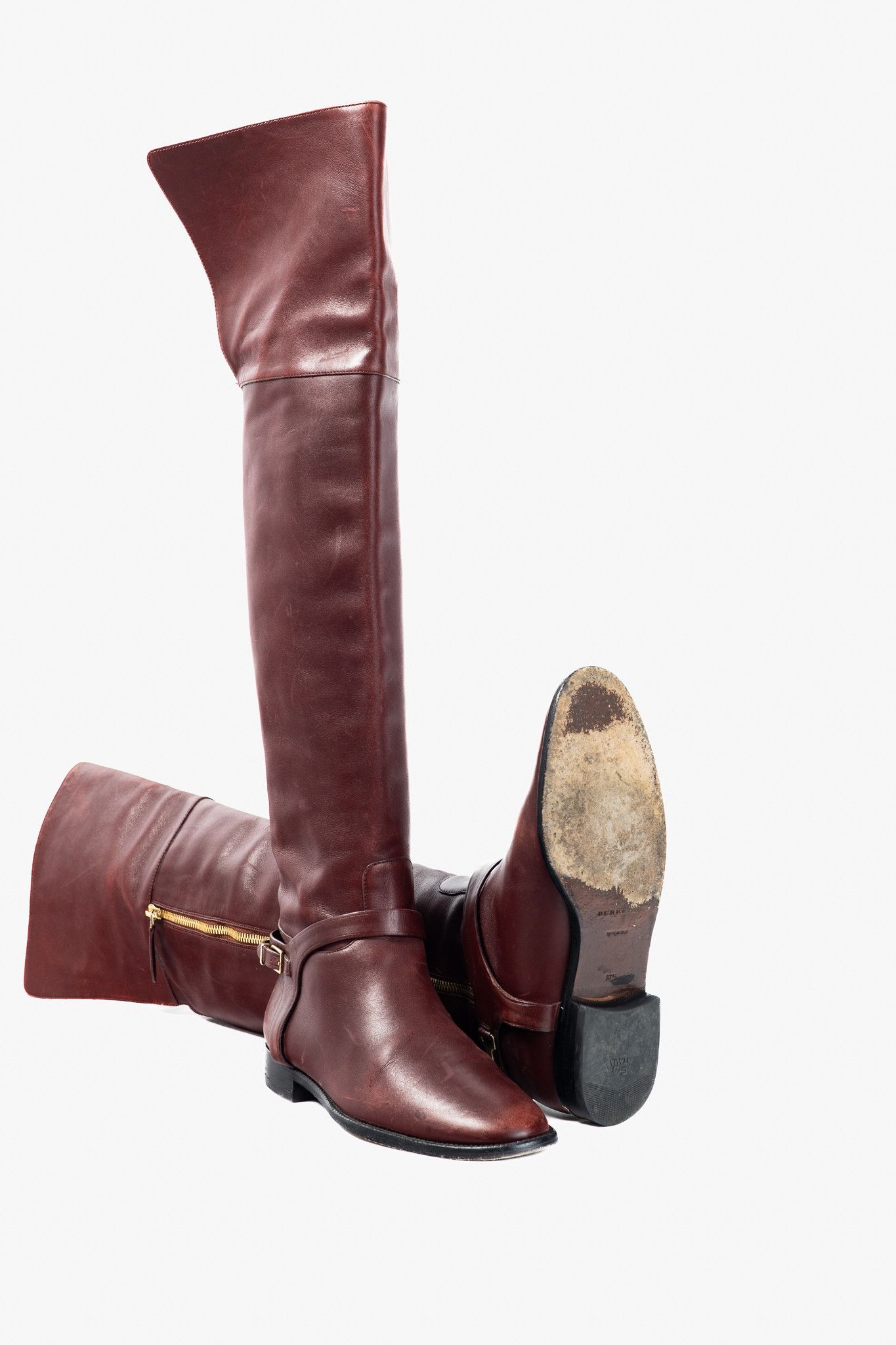 Burberry Burberry Carmack Bordeaux Leather Over-The-Knee Riding Boots Size US 7 / IT 37 - 4 Thumbnail