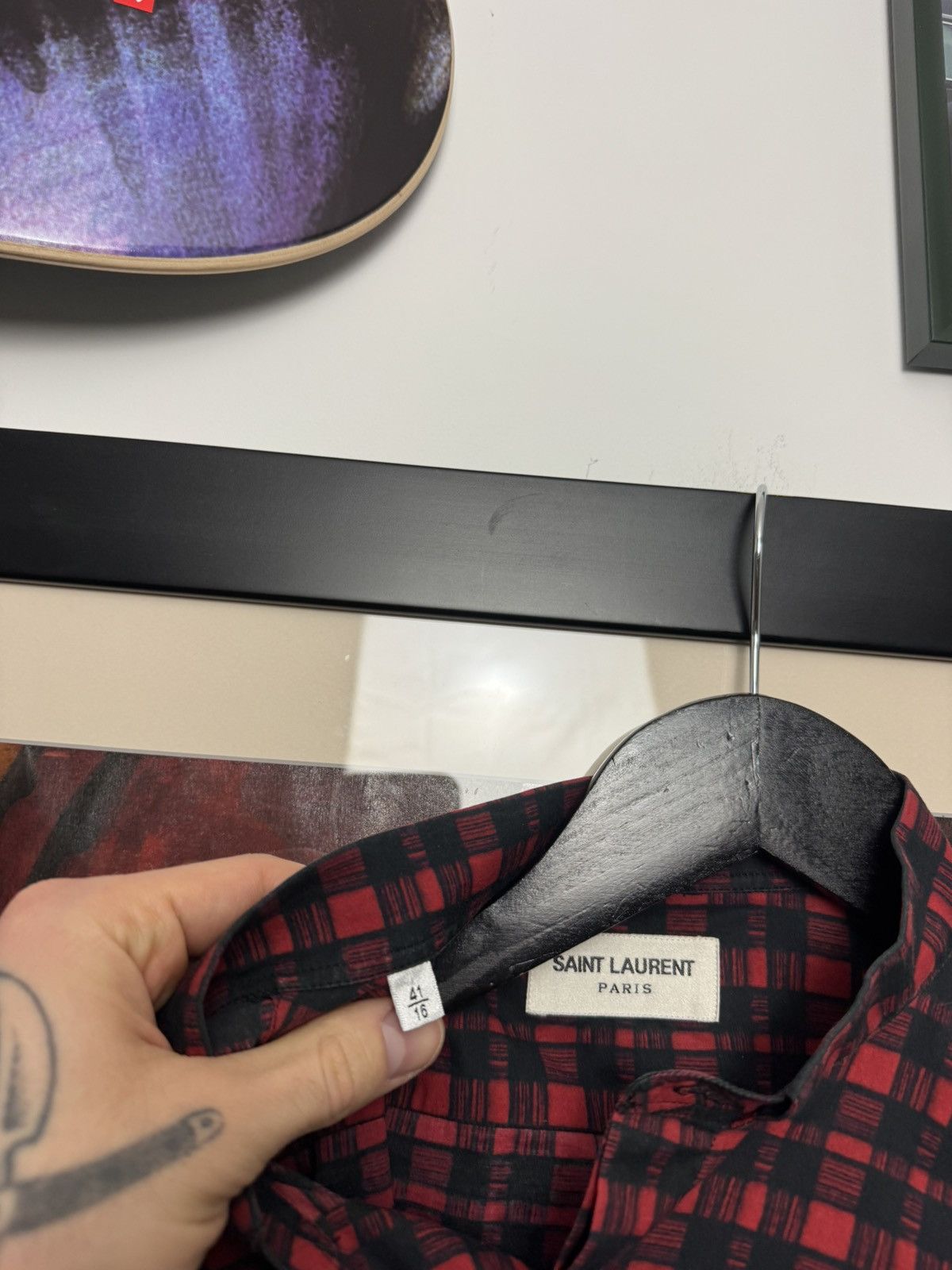 Hedi Slimane × Saint Laurent Paris FW16 Hedi Slimane Saint Laurent Plaid Button Up Shirt Rare Size US L / EU 52-54 / 3 - 4 Thumbnail
