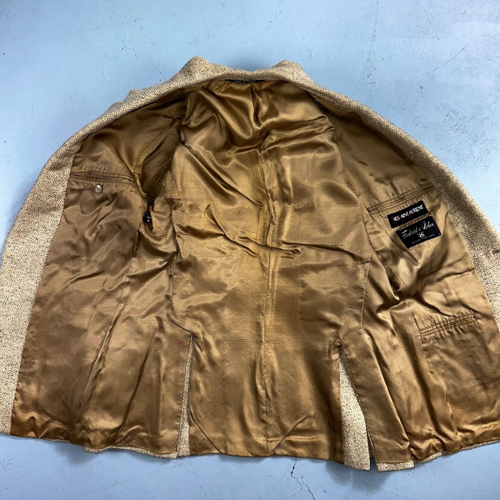 Yves Saint Laurent VINTAGE Yves Saint Laurent Blazer Coat Men 38 Beige Tweed France 80s Classic Designer Size 38R - 2 Thumbnail