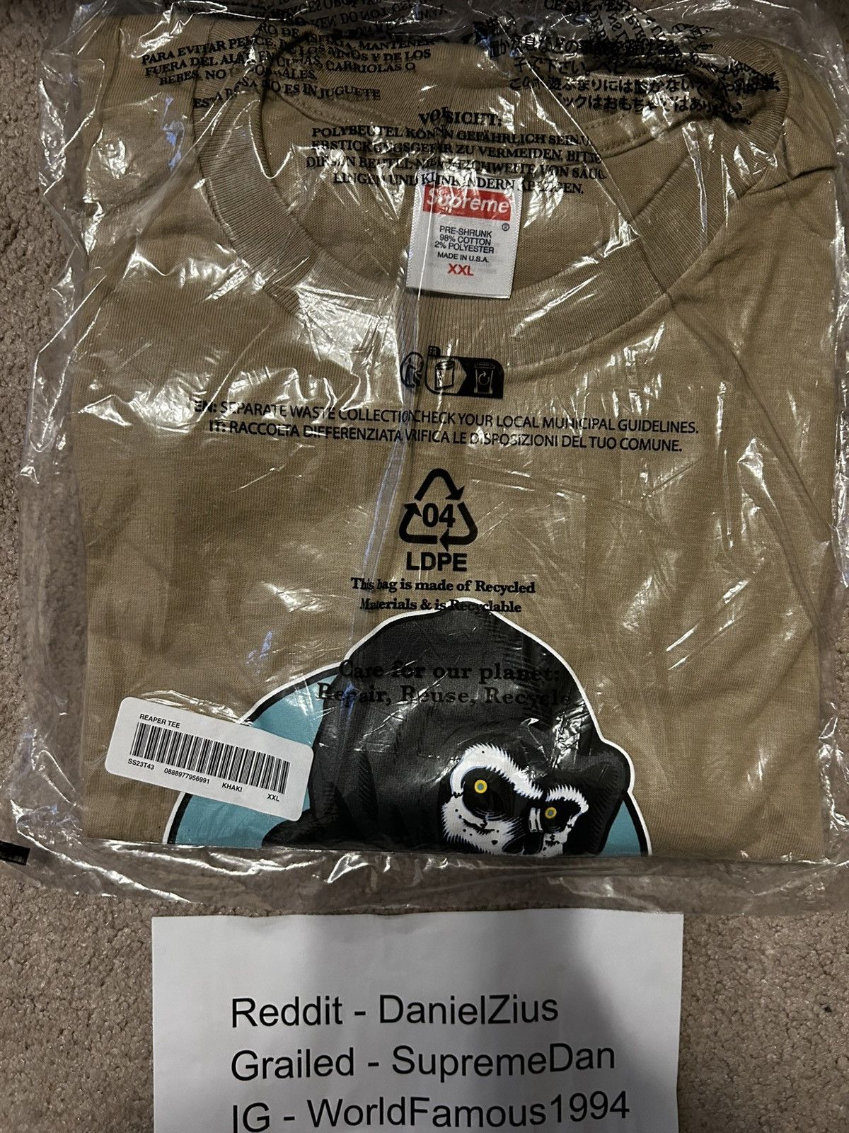 Supreme Supreme Reaper Tee 'Khaki' Size US XXL / EU 58 / 5 - 2 Thumbnail