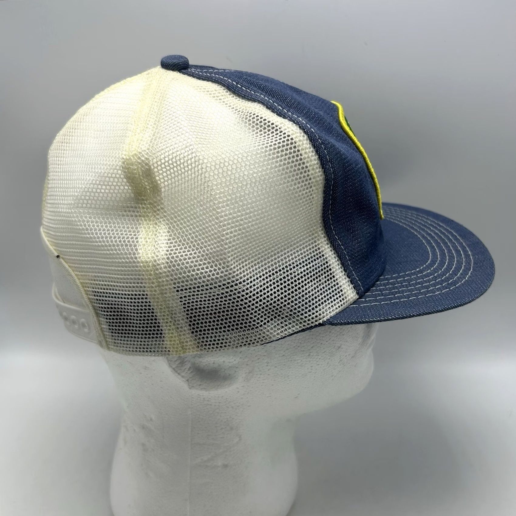 John Deere VINTAGE John Deere Trucker Hat Denim Patch Farm SnapBack One Size Men Blue 80s Adjustable Size US 35 - 3 Thumbnail