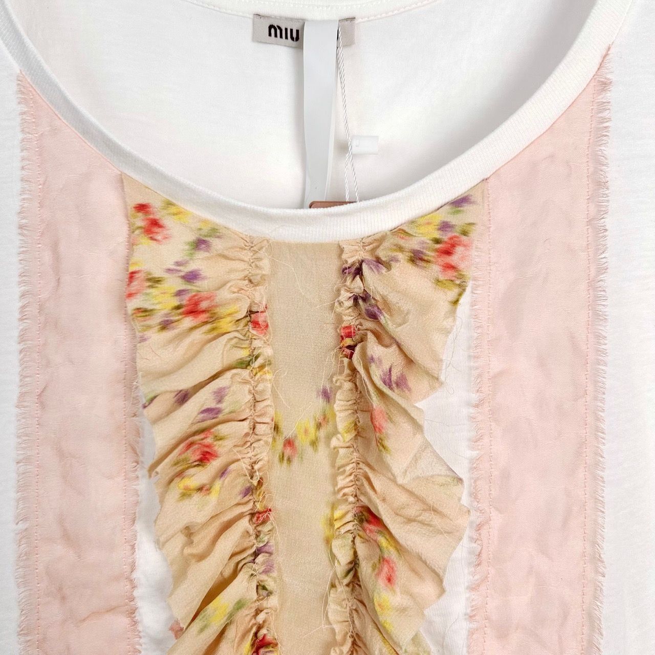 Miu Miu Miu Miu Womens Sleeveless Round Neck Lace Design Cropped Tan Size M / US 6-8 / IT 42-44 - 6 Thumbnail