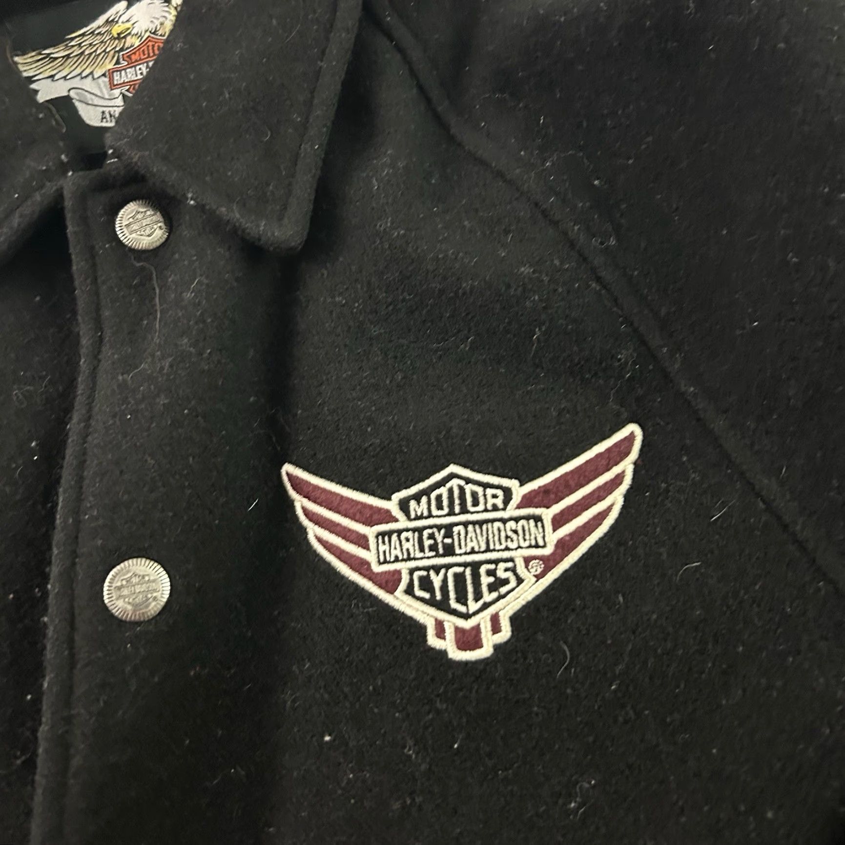 Harley Davidson VINTAGE Harley-Davidson Embroidered Wool Jacket Mens M Black Size US M / EU 48-50 / 2 - 2 Thumbnail