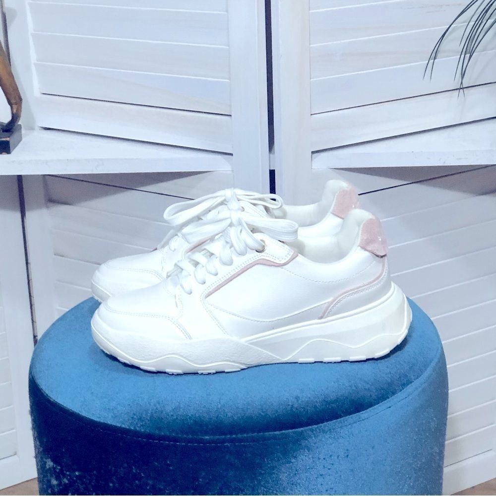Zara Zara women’s white pink vegan leather sneakers sz US 8.5 EU Grailed