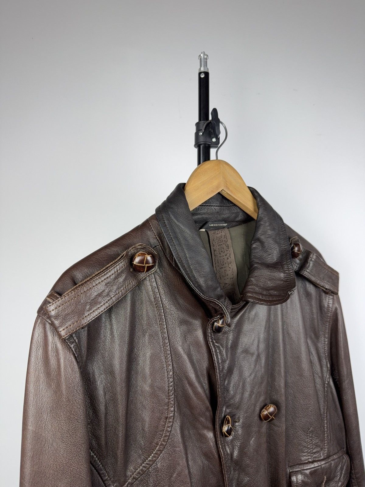 Messagerie Messagerie Italy Brown Leather Jacket Biker Military Style Size US L / EU 52-54 / 3 - 3 Thumbnail