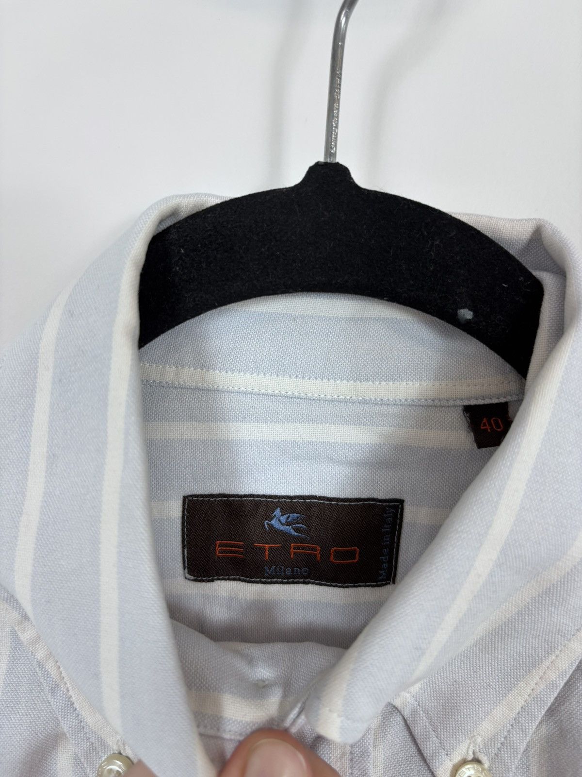 Etro Etro Milano Men’s White/Blue Striped Long Sleeve Shirt Size US L / EU 52-54 / 3 - 15 Thumbnail