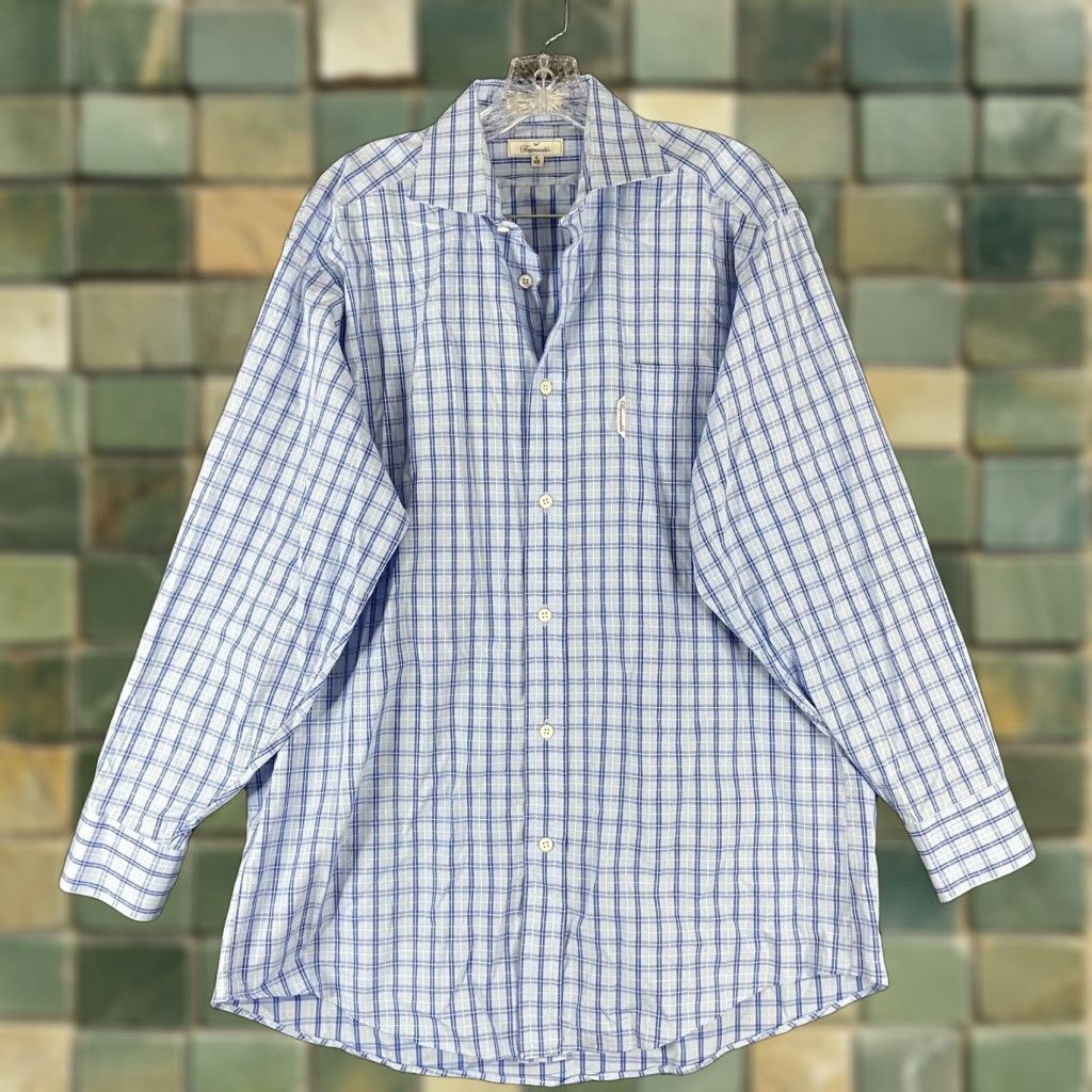 Faconnable VINTAGE Faconnable Blue Plaid Dress Shirt Men’s 16 R Long Sleeve Size 42R - 1 Thumbnail