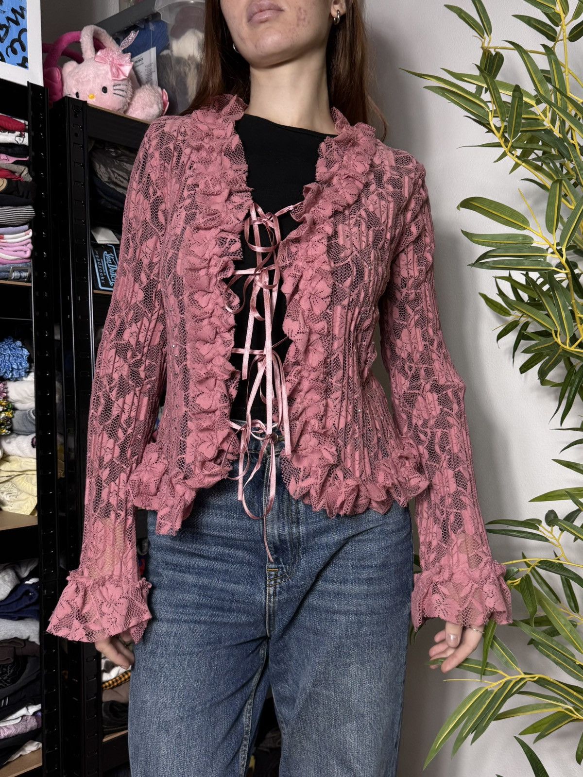 Vintage VINTAGE 2000s LACE WITH RUCHES BLOUSE Size S / US 4 / IT 40 - 2 Thumbnail