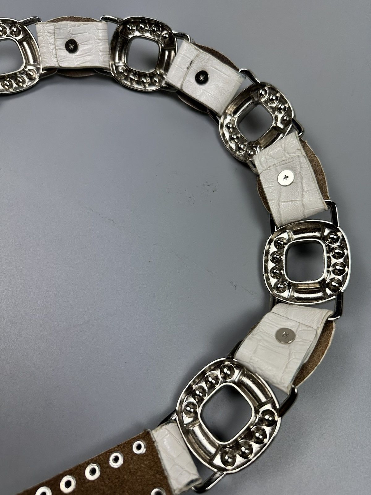 If Six Was Nine Rare Chrome Hearts Inspired White Leather Diamond Studs Belt Size 34 - 13 Thumbnail
