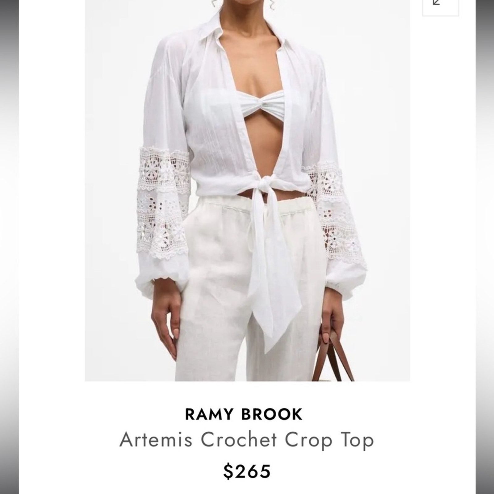 Ramy Brook NWT Ramy Brook $265 White Crochet Sleeve Shirt Size Small Size S / US 4 / IT 40 - 2 Thumbnail