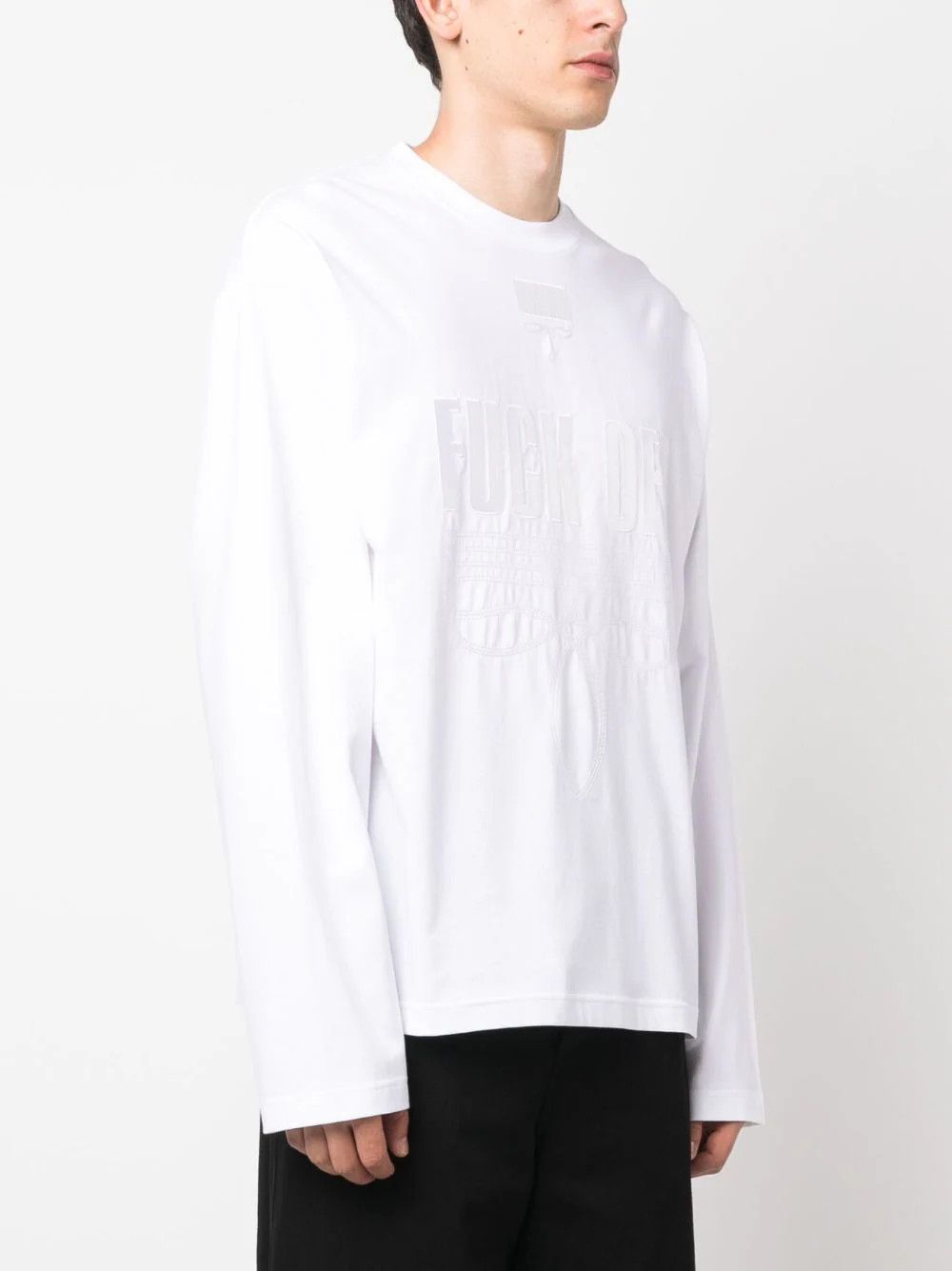 Vetements VTMNTS White Fuck Off Embroidered Long Sleeve T-Shirt Size US L / EU 52-54 / 3 - 2 Thumbnail