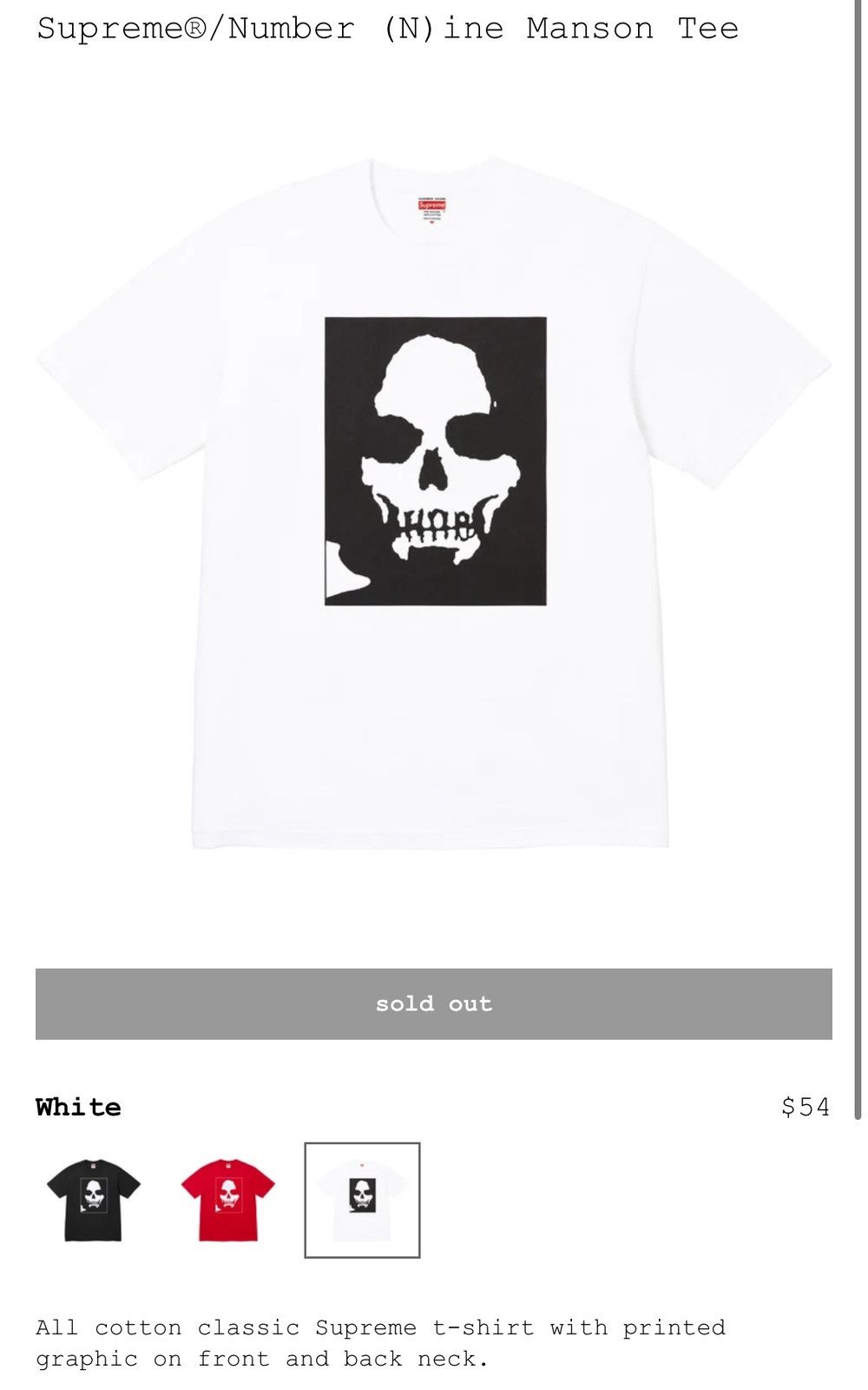 Number (N)ine × Supreme Supreme Number Nine Manson Tee | Grailed