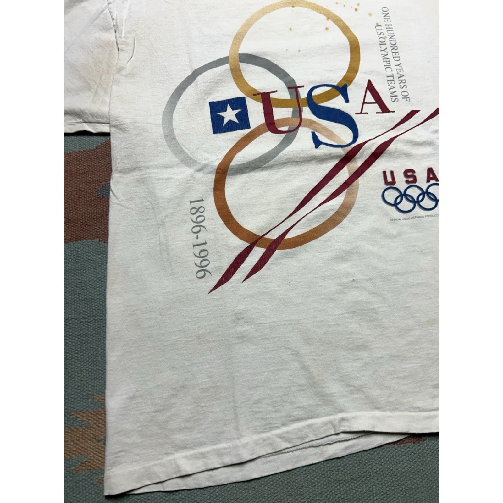 Hanes VINTAGE 90s graphic T-Shirt USA Olympics 1996 Hanes XL Grunge White Mens XL Size US XL / EU 56 / 4 - 3 Thumbnail