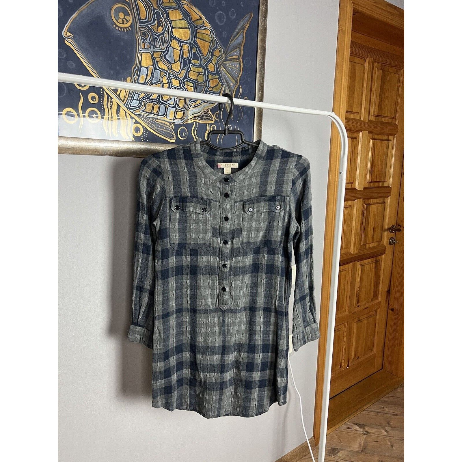Burberry Burberry Nova Check Print Light Blue Women`s Wool Tunic Shir Size XS / US 0-2 / IT 36-38 - 3 Thumbnail