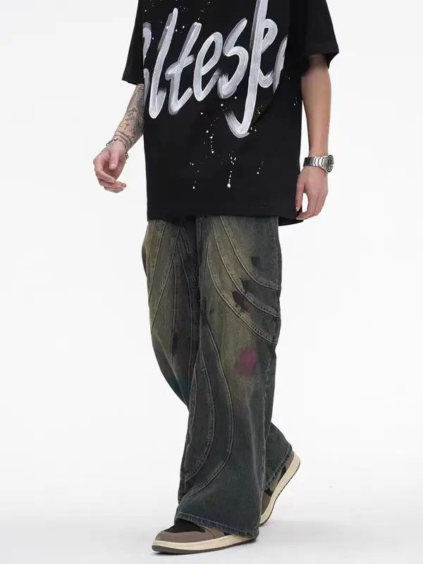 VIBE Vintage Washed Graffiti Micro Flared Heavy Duty Jeans Size US 32 / EU 48 - 3 Thumbnail