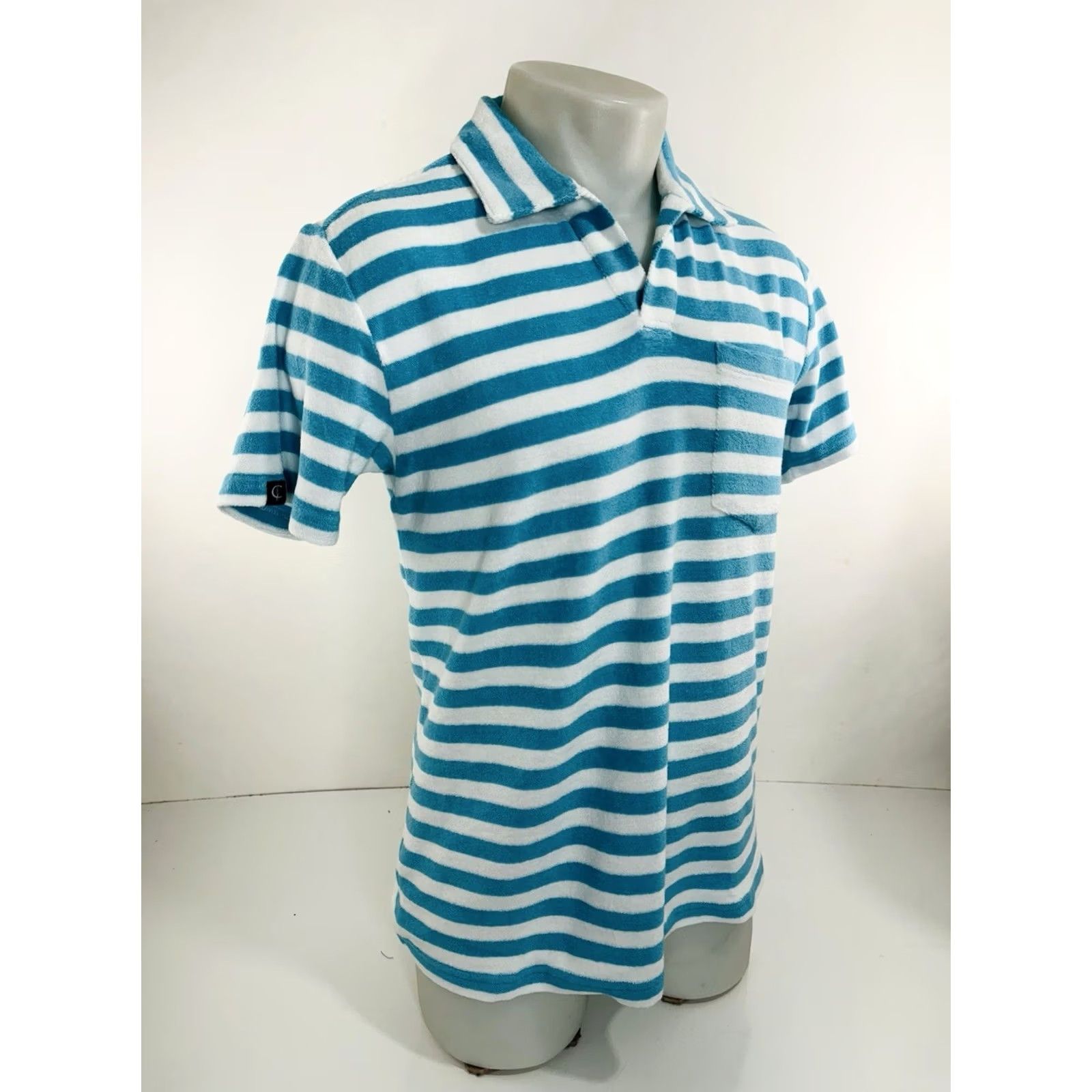 Vintage Criquet Polo Shirt Mens S Striped Terrycloth Greenish Blue White Golf Size US S / EU 44-46 / 1 - 2 Thumbnail